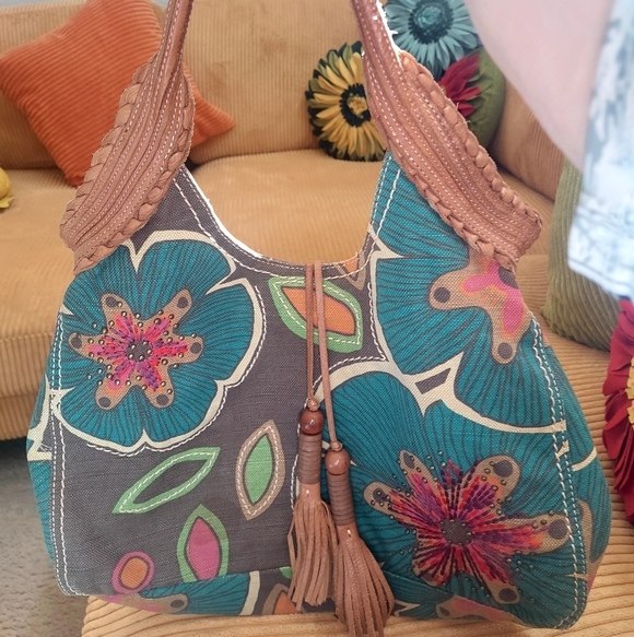 Fossil Handbags - Fossil Brown Handbag with Floral Patchwork And Studs